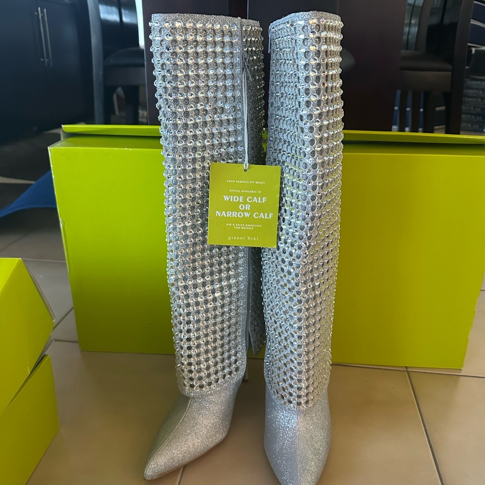 Silver Rhinestone Knee-High wide calf or narrow calf Boots by Gianni Bini 
I
